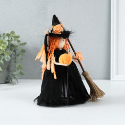 Интерьерная кукла текстильная Ведьмочка в чёрном платье с метлой, 7?11.5?22 см - Simaland фото 3