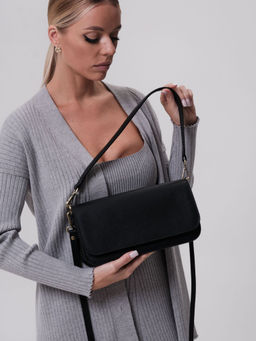 Сумка кожаная багет Deboro 30138 черный