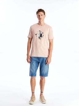 Bisiklet Yaka K?sa Kollu Bask?l? Penye Erkek Ti??rt