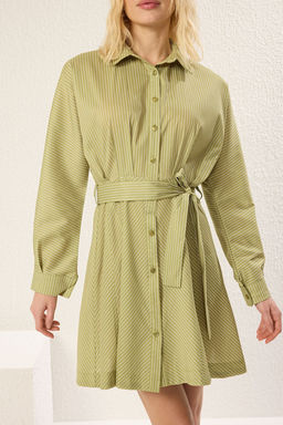 Yag Yesil Cizgili Kusakl? K?sa / Mini Dokuma Elbise TWOAW25EL00154
