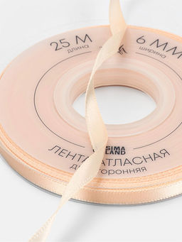 Цена за 2 шт. Лента атласная TEIRA, двухсторонняя, 6 мм, 25±1 м, бежевая №112