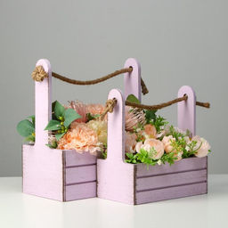 Подарочный ящик «Прованс», деревянный, ручка-канат, сиреневый, набор 2 шт.