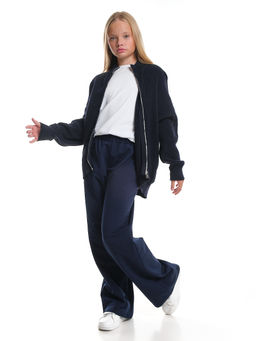 Джемпер оверсайз на молнии для девочки 33-7596 синий