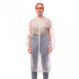 Халат одноразовый XL/110см, на липучке, спанбонд, 25мкм, водонепроницаемый, рукав на резинке, размер 48-50, белый, в упаковке 10шт, ТУ 13.92.29-009-64015714-2024, "SMZ" (Россия)