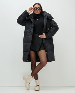 Пальто зимнее утепленное с капюшоном женское черного цвета 7700Ch - Visdeer фото 2