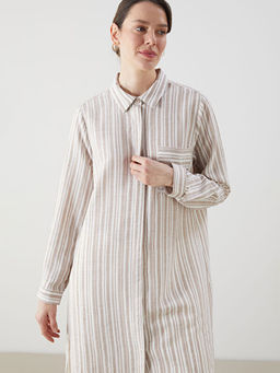 ?izgili Keten G?r?n?ml? Kad?n G?mlek Tunik