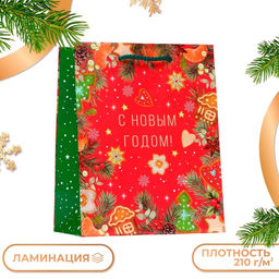 Цена за 2 шт. Пакет подарочный новогодний ламинированный С новым годом!, 18?22.3?10 см