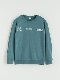 Bisiklet Yaka Bask?l? Erkek ?ocuk Sweatshirt