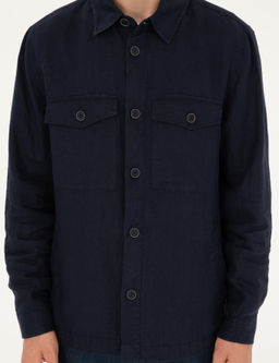 Lacivert Regular Fit %100 Keten G_mlek Ceket