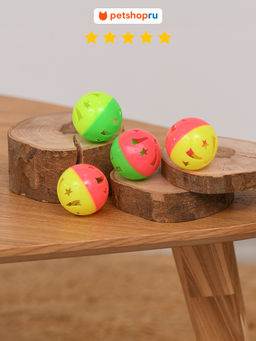 ВВА Игрушка для кошек, мяч пластиковый с бубенчиком, 4 см., 4 шт. PS096