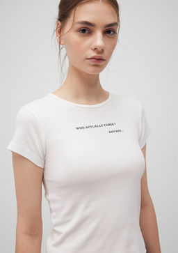 S?rt Bask?l? Beyaz Tisort - Mavi фото 5