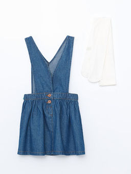 Beli Lastikli Basic K?z Bebek Jean Etek ve K?lotlu ?orap 2li Tak?m