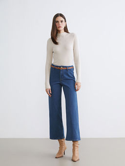 Beli Kemerli Wideleg Kad?n Jean Pantolon