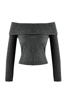 Antrasit Yumos Carmen Yaka Fitted/Vucuda Oturan Orme Bluz TWOAW26BZ00081 - Trendyolmilla фото 5