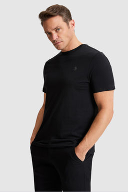 Erkek Siyah Regular Fit Bisiklet Yaka Basic Ti__rt