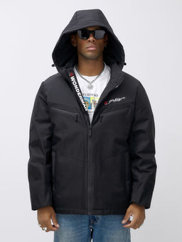 Куртка спортивная мужская зимняя большого размера черного цвета 66616Ch