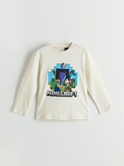 Bisiklet Yaka Minecraft Bask?l? Erkek ?ocuk Ti??rt