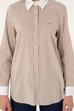 Женская рубашка песочного цвета с длинным рукавом Неожиданная скидка в корзине - U.s. polo assn фото 6