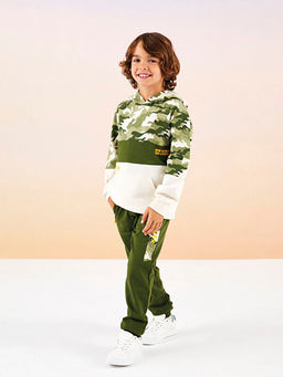 Kap??onlu Bask?l? Uzun Kollu Erkek ?ocuk Sweatshirt