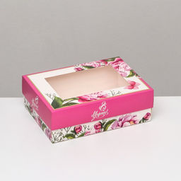 Цена за 5 шт. Коробка складная, с окном Весенние пионы 21?15?7 см