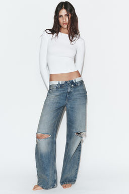 RELAXED OVERSIZE HIGH-WAIST RHINESTONE JEANS - Zara фото 7