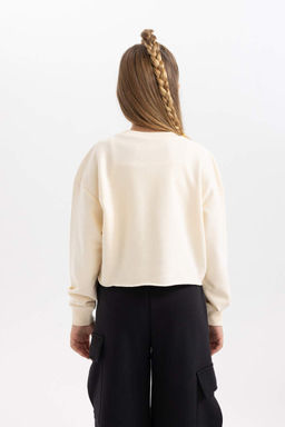 Укороченный свитшот с круглым вырезом с принтом для девочек, майка с ремешками, комплект из 2 предметов - Defacto фото 4