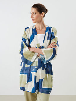 ?al Yaka Desenli Oversize Kad?n Kimono