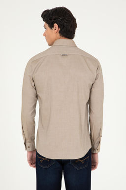 Мужская базовая рубашка цвета хаки с длинным рукавом - U.s. polo assn фото 5