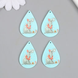 Цена за 4 шт. Декор для творчества акрил «Слон и мышка с кусочком торта», 0.2×2.6×3.9 см