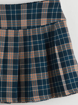 Beli Lastikli Ekose Desenli K?z ?ocuk Etek