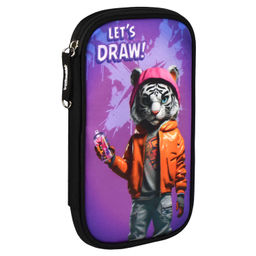 Пенал школьный Феникс+, арт.65504/ 24 БЕЛЫЙ ТИГР 13,3х21х2,5 см, полиэстер, молния, сублимационная п