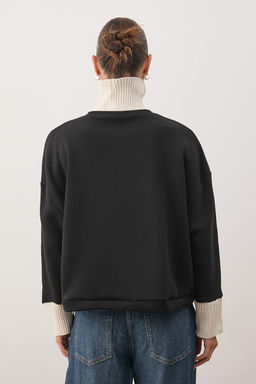 Siyah Triko Garnili Oversize/Genis Kal?p Orme Sweatshirt TWOAW26SW00244 - Trendyolmilla фото 4