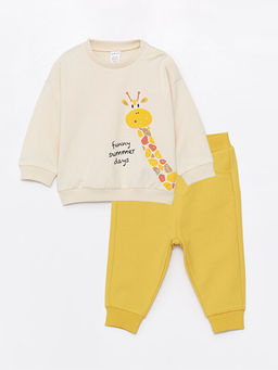 Bisiklet Yaka Uzun Kollu Bask?l? Erkek Bebek Sweatshirt ve E?ofman Alt? 2li Tak?m