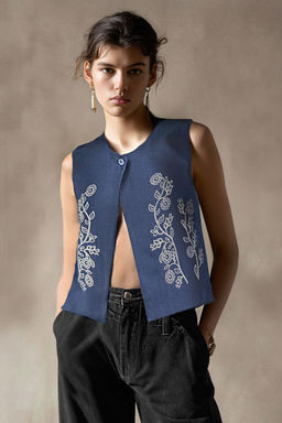 Indigo Keten Gorunumlu Nak?sl? Yelek TWOSS25YE00111