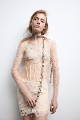 TULLE TOP WITH RHINESTONES - Zara фото 2