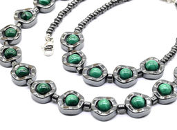 Колье с браслетом из гематита круг 12мм с малахитом, 49см, 18см Радуга камня