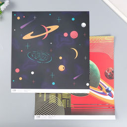 Цена за 5 шт. Двусторонняя бумага для скрапбукинга Арт Узор. Космос, 180 г/м?, 30.5?32 см