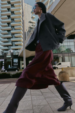 BELTED MIDI CAPE SKIRT