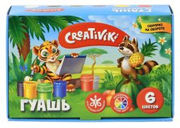 Гуашь Creativiki 6 цветов по 20 мл ассорти, набор баночек