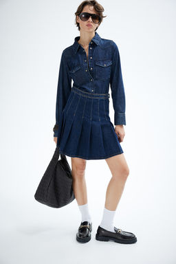 Falda denim tableada