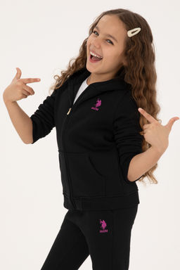 K_z _ocuk Siyah Kap__onlu Fermuarl_ _ardonlu Basic Sweatshirt Sepette S_rpriz _ndirim - U.s. polo assn фото 6