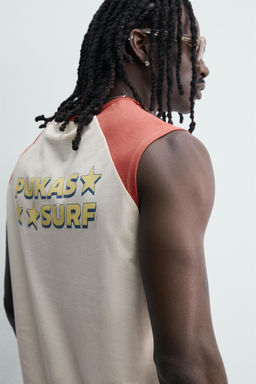 CAMISETA TANK COLOR BLOCK PUKAS SURF X ZARA / Blanco / Rojo