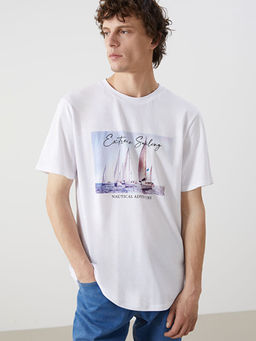 Bisiklet Yaka Bask?l? Erkek Ti??rt