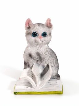 Сувенир полистоун "Котёнок листает книгу" серый 10х7,2х10,5 см