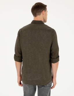 Koyu Haki Regular Fit %100 Keten G_mlek