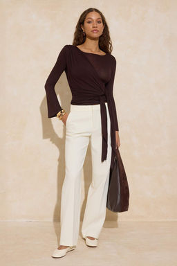 Kahverengi Transparan Regular/Normal Kal?p Baglama Detayl? Orme Bluz TWOSS26BZ00041