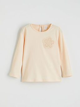 Bisiklet Yaka Nak?? Detayl? K?z Bebek Ti??rt