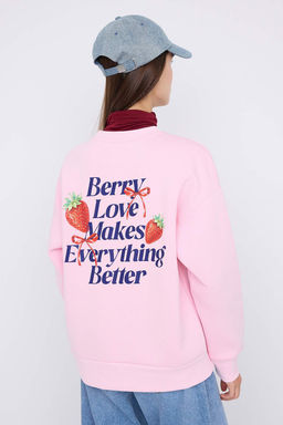 Teen Ac?k Pembe Cilek Bask?l? Ici Polarl? Orme Sweatshirt TWOAW26SW00196 - Trendyolmilla фото 8