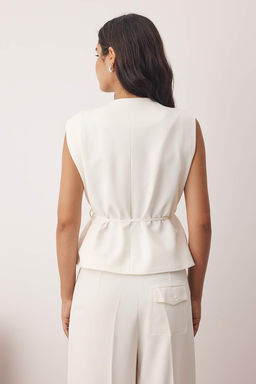 Beyaz Ince Kusakl? Kruvaze Kapama Dokuma Yelek TWOAW26YE00024 - Trendyolmilla фото 4