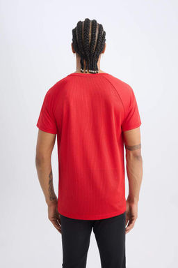 Красная спортивная футболка стандартного кроя DeFactoFit с круглым вырезом и короткими рукавами  фото 9